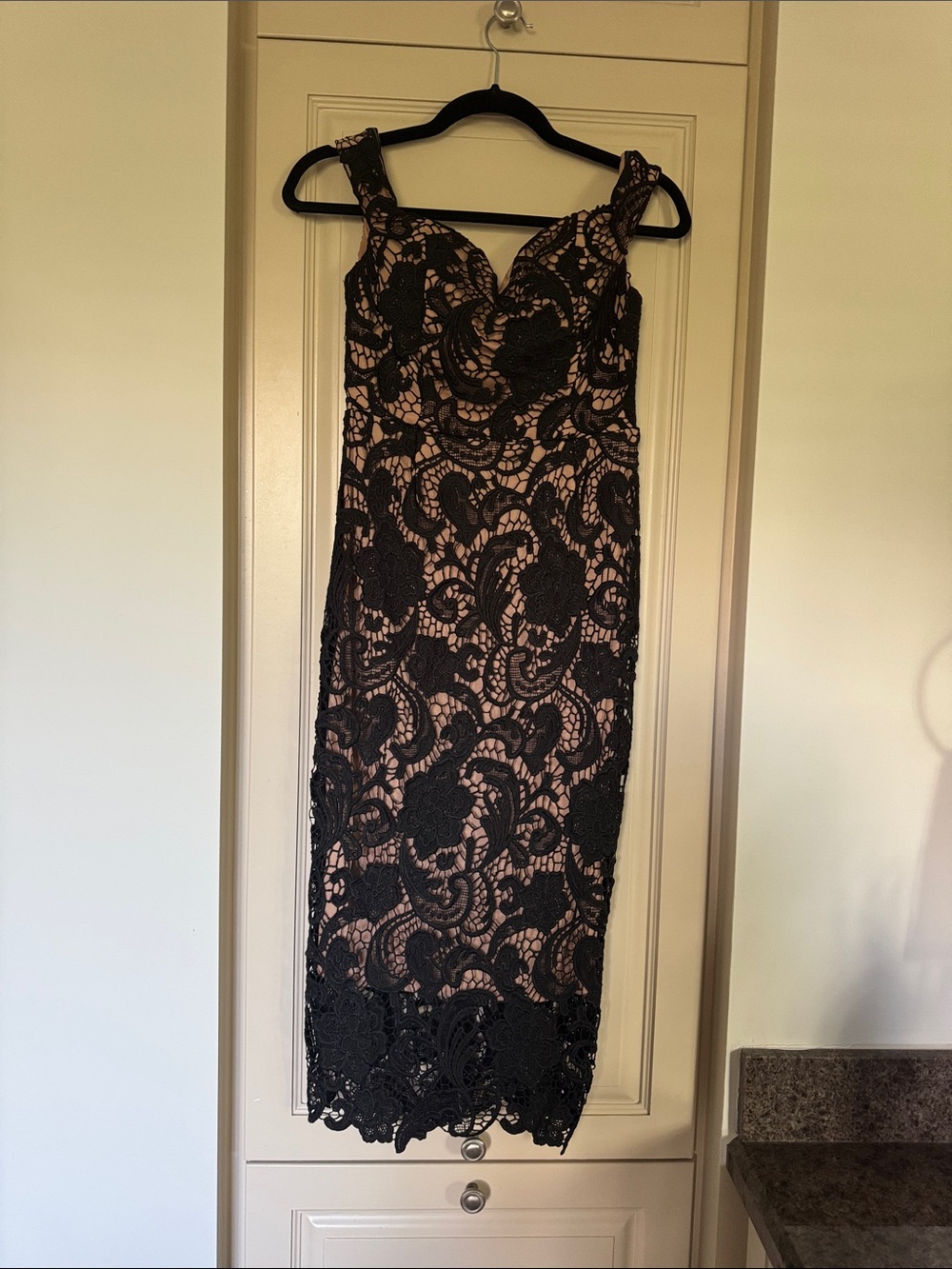 Missguided Black Lace Midi Dress with Nude Lining